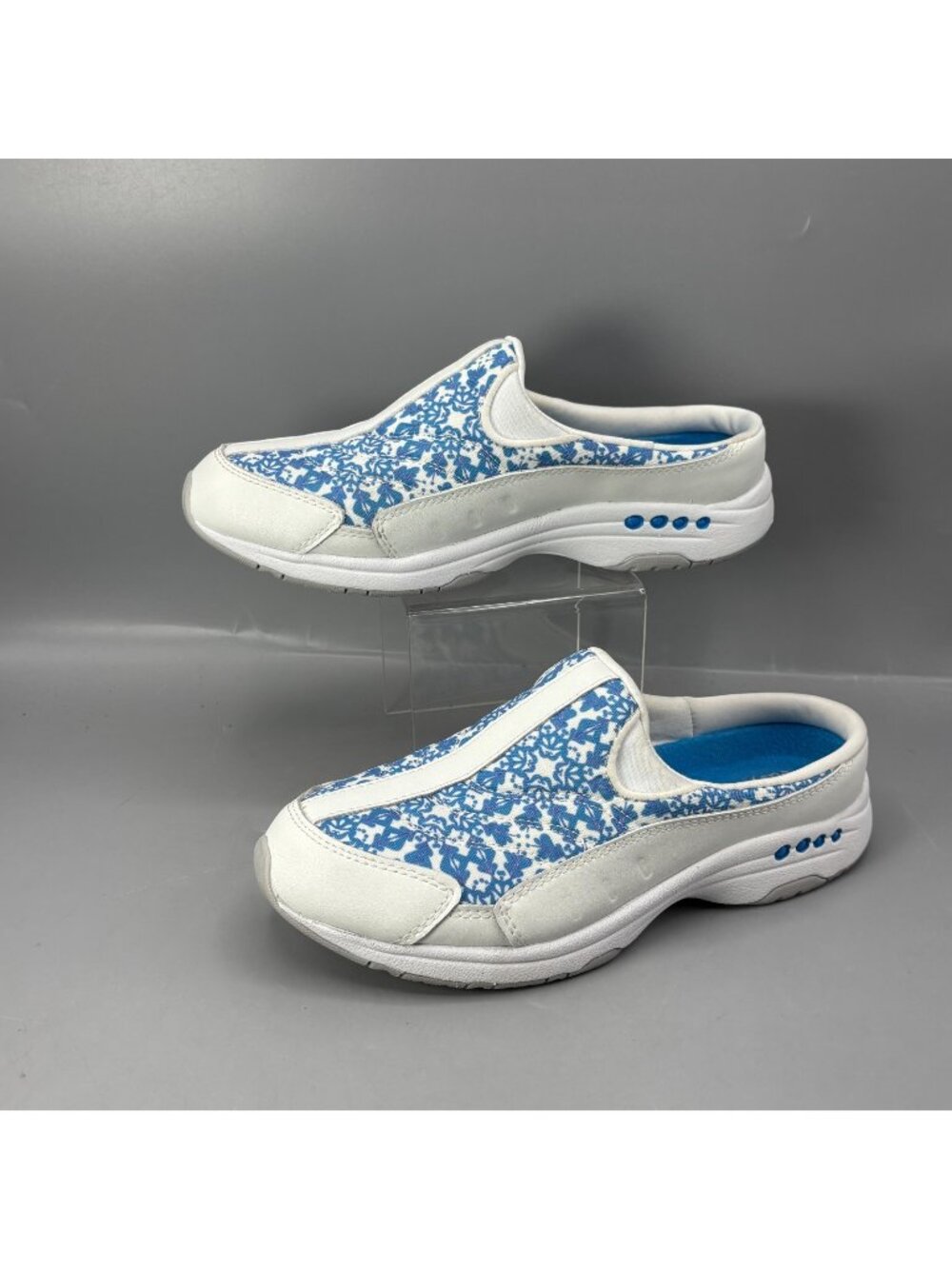 Easy Spirit TravelTime Slip On Sneakers Womens 7 1/2 White Blue Floral Walking